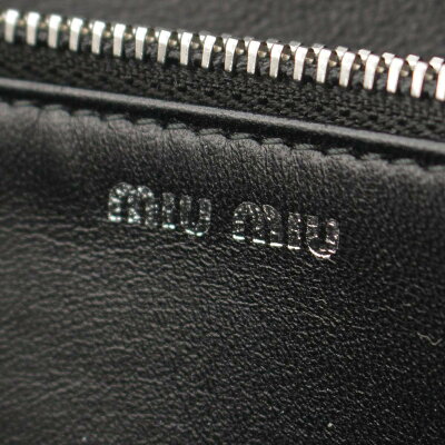 Miu Miu Logo Pearl Rhinestone Matelasse Wallet Long Black - Image 5